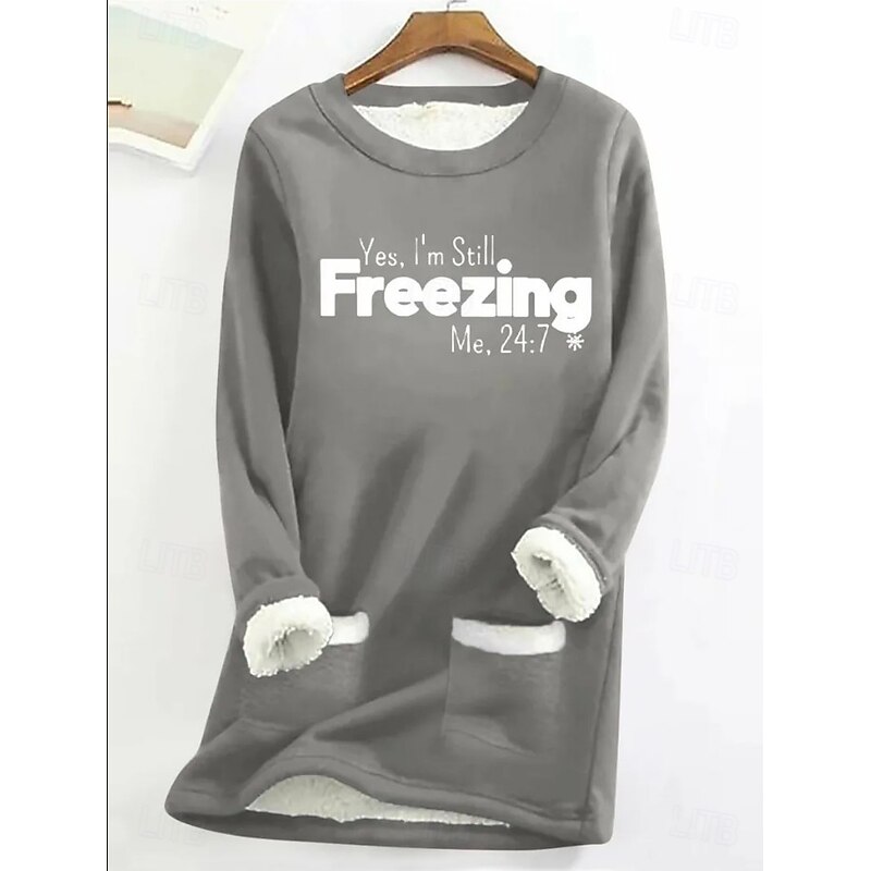 Women's Pullover Sweatshirt Dog Letter Warm Casual Fuzzy Long Sleeve Crew Neck Long Tops Casual Sports Pocket Print Black Pink Blue Gray Winter3