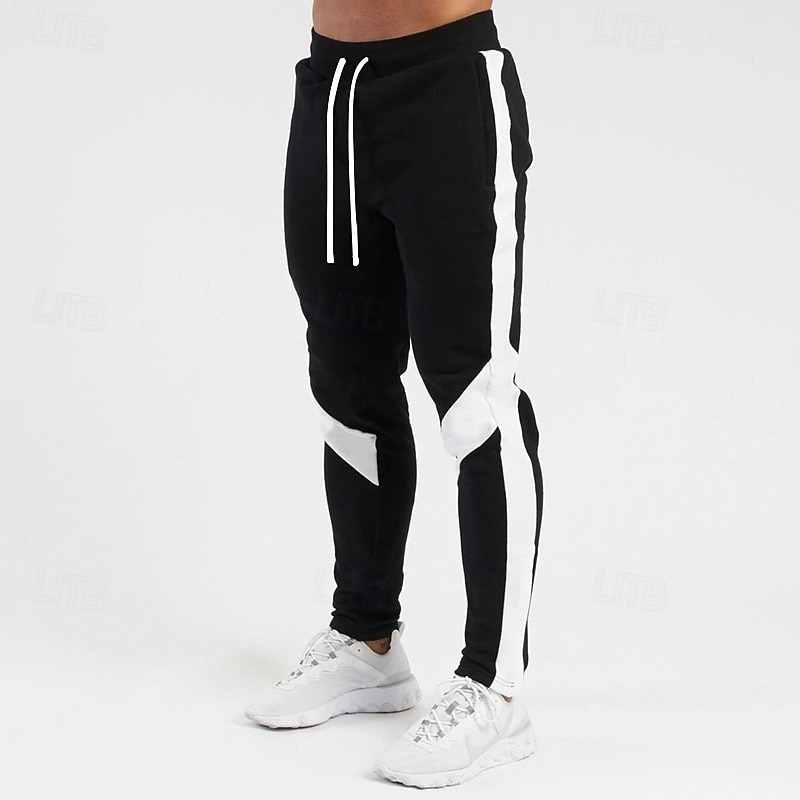 Men's Sweatpants Athletic Pants Active Pants Trousers Casual Pants Drawstring Elastic Waist Color Block Moisture Wicking Breathable Full Length Outdoor Daily Running Fashion Classic Style Black White3