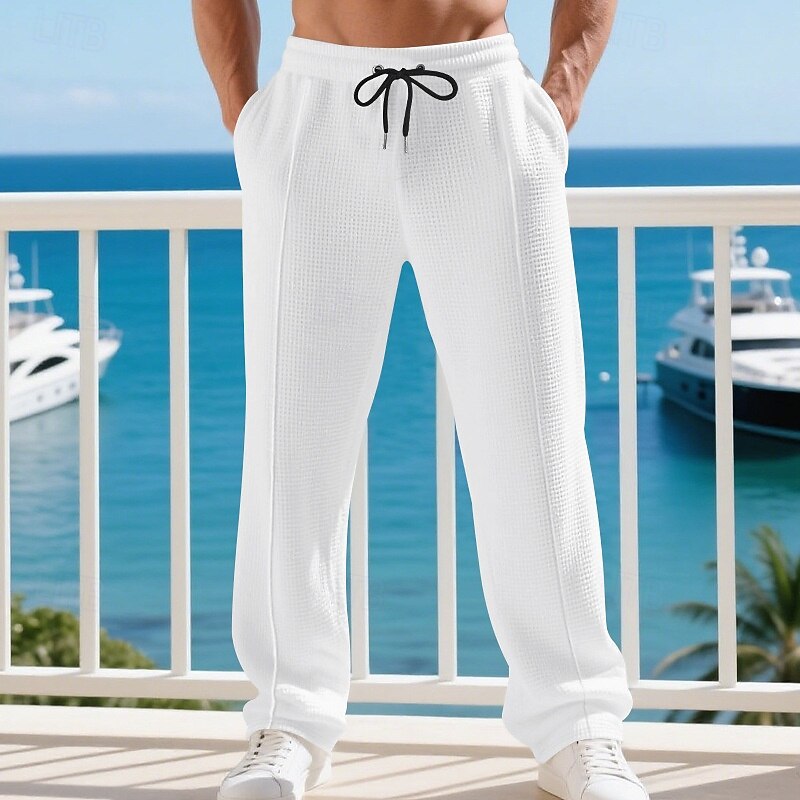 Men's Sweatpants Athletic Pants Trousers Waffle Pants Open Bottom Sweatpants Drawstring Elastic Waist Straight Leg Plain Moisture Wicking Breathable Full Length Outdoor Casual Daily Vacation Fashion2