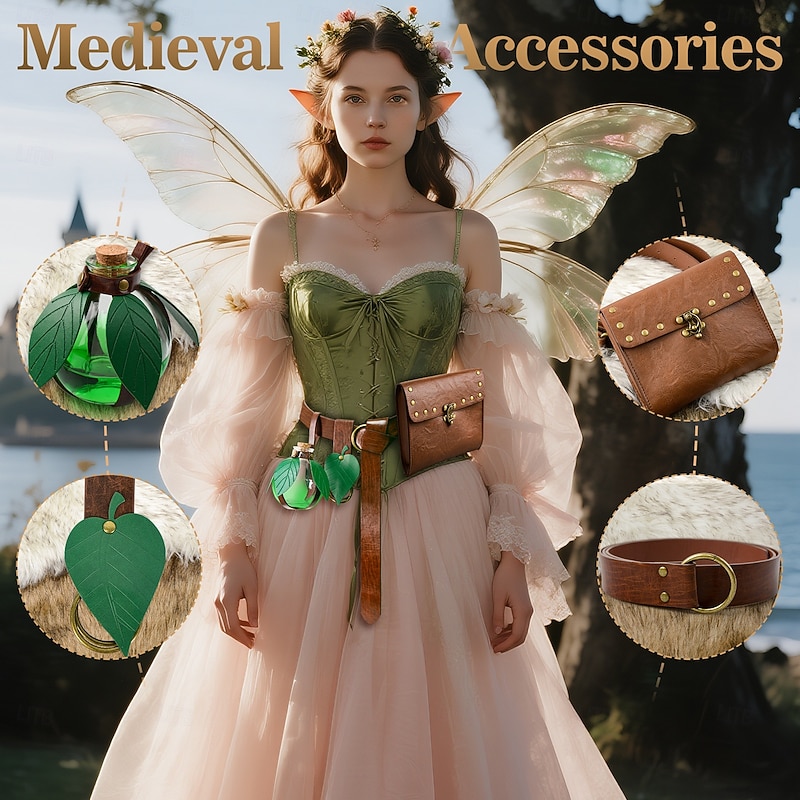 Retro Vintage Medieval Renaissance Waist Belt Belt Pouch Elf Viking Alchemist Fancy Dress Unisex Viking Fantasy Halloween Carnival Performance LARP Ren Faire Adults Belt All Seasons