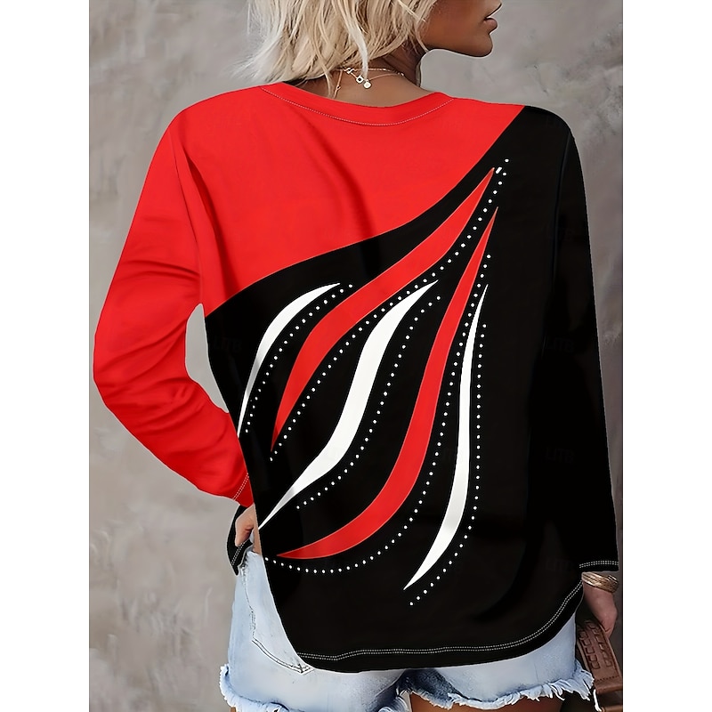 Women's T Shirt Graphic Geometric Abstract Vintage Fashion Stylish Long Sleeve Crew Neck Round Neck Regular Tops Daily Print Pink Red Blue Green Gray Spring Fall3