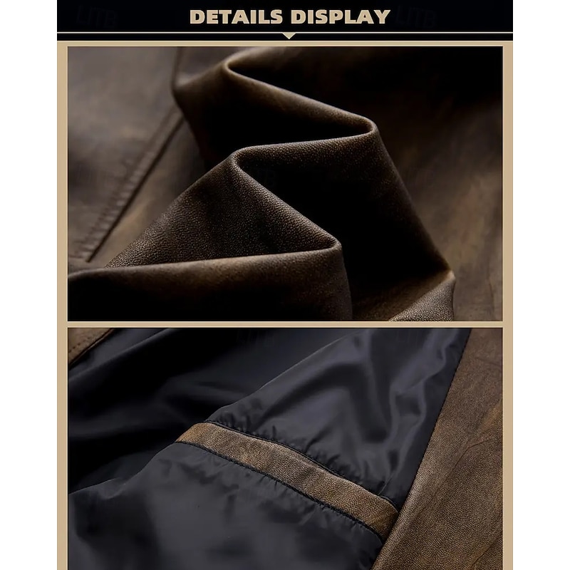 Men's Faux Leather Jacket Faux Leather Blazer Biker Jacket Vacation Daily Windproof Warm Pocket Spring Fall Plain Fashion Classic Lapel Regular Faux Leather Black Coffee Jacket4