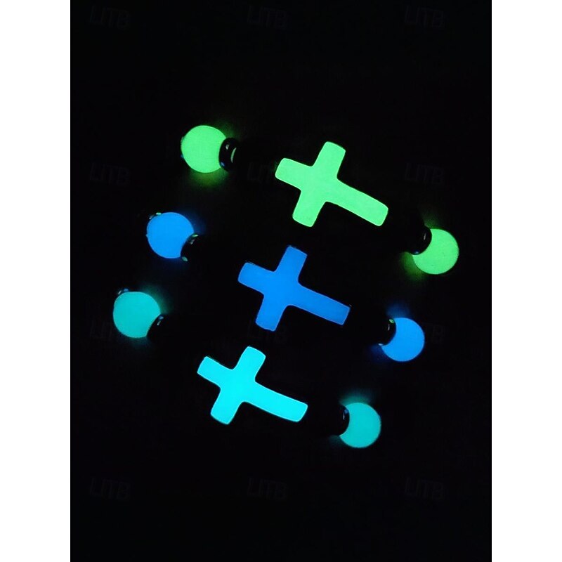 Men's Glow-in-the-Dark Cross Bracelet – Volcanic Rock and Fluorite Beads, Adjustable, Perfect for Halloween and Casual Wear3