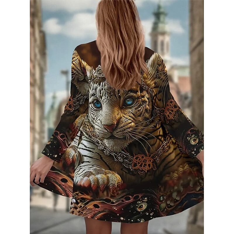 Women's Trench Coat Lightweight Comfortable Print Vintage Fashion Casual Animal Casual Regular Collarless Regular Fit Long Sleeve Outerwear Silver Yellow Brown Spring Fall3