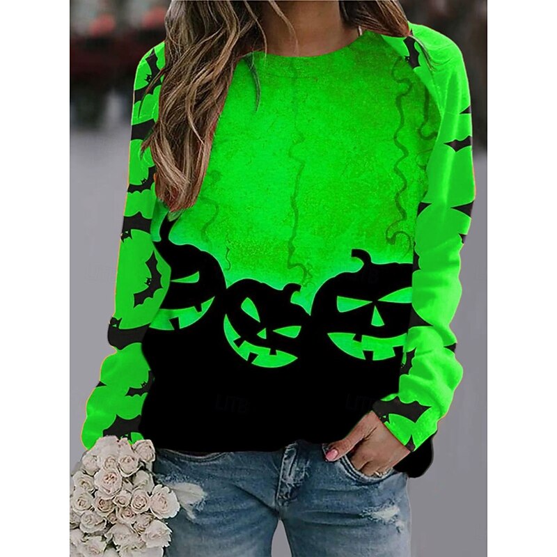 Halloween Women's Pullover Sweatshirt Pumpkin Graphic Fashion Casual Long Sleeve Crew Neck Regular Tops Street Dailywear Print Blue Purple Orange Green Fall Winter4