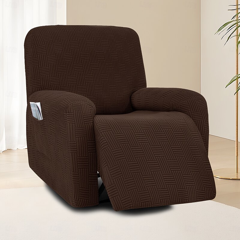 1-Seater Recliner Chair Cover with 5x5 Grid Design - Stretch Slipcover with Low Back and Wing Detail for Lounge or Living Room3