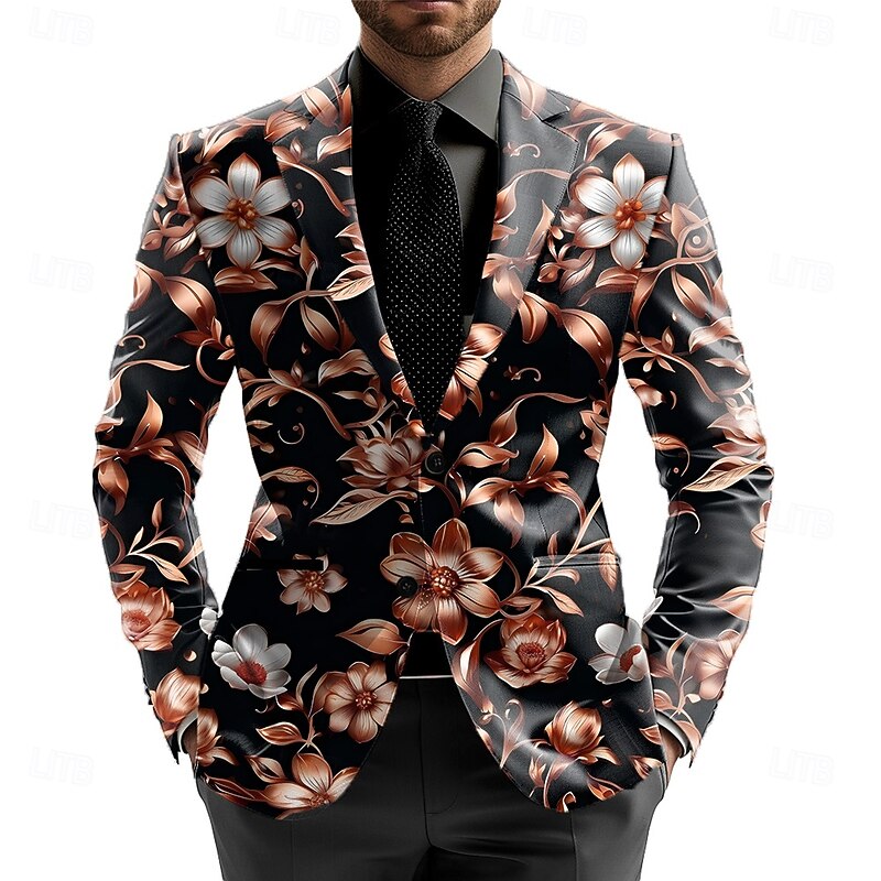 Men's Blazer Jacket Formal Stylish Casual Daily All Seasons 100% Polyester Weaving Floral 3D Print Buttons Comfortable Single Breasted Blazer Yellow Light Purple Purple Gold3