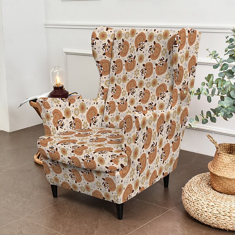 Wingback Chair Slipcover - Floral/Striped/Geometric Print Polyester Cover | Fits Most High-Back Armchairs | Machine Washable3