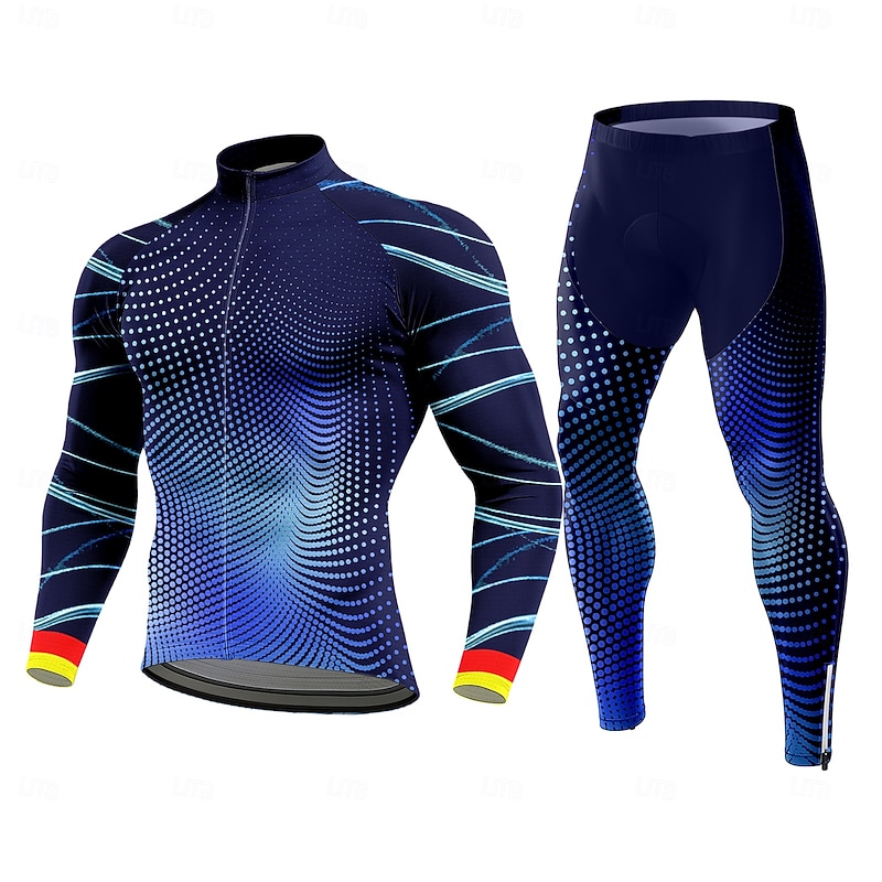 Men's Cycling Jersey with Tights Cycling Jersey Long Sleeve Blue Bike Thermal Warm 3D Pad Quick Dry Anatomic Design Ultraviolet Resistant Sports Graphic Gradient Stripes Clothing Apparel