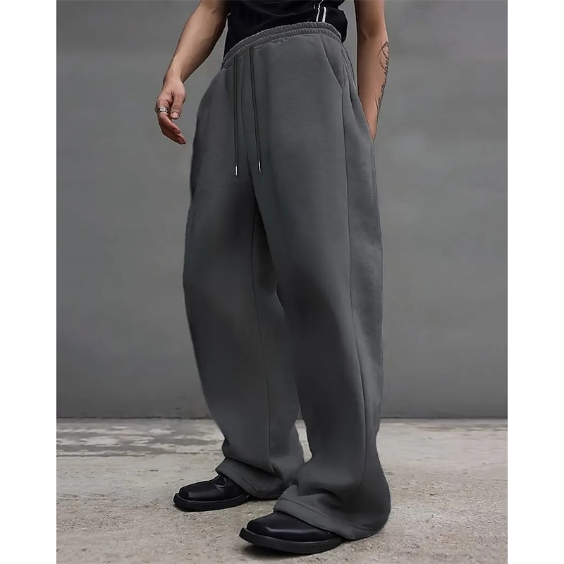 Men's Sweatpants Wide Leg Sweatpants Trousers Drawstring Pocket Elastic Waist Plain Comfort Sports Outdoor Daily Fashion Casual Black Light Grey Micro-elastic3
