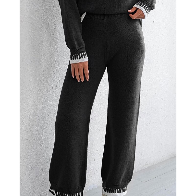 Women's Wide Leg Slacks Streetwear Casual Full Length Natural Color Block Patchwork Elastic Waist Comfortable Street Holiday Daily Wear Black Khaki Winter Regular Fit4