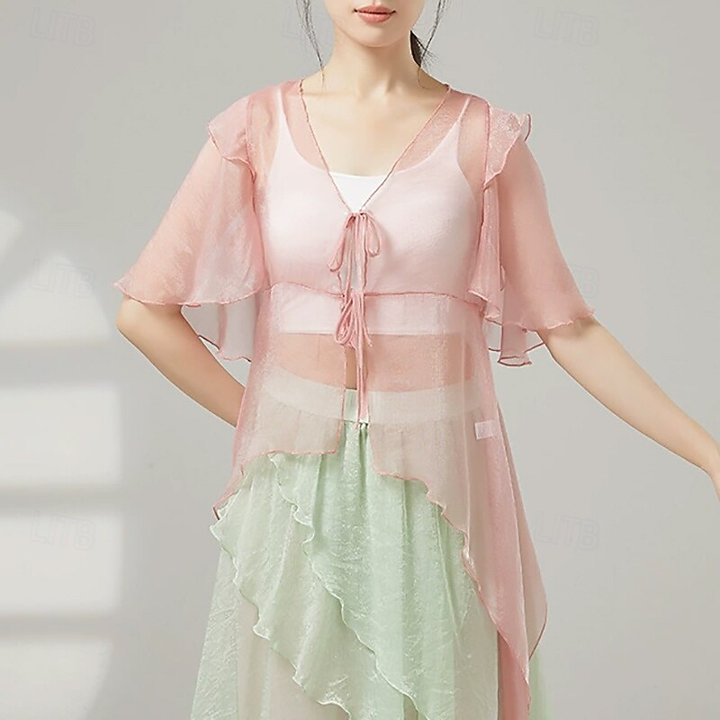 Activewear Top Pure Color Splicing Tulle Women's Performance Training Half Sleeve High Polyester3