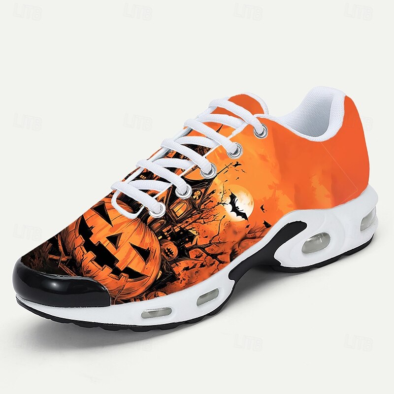 Men's Pumpkin Print Halloween Sneakers – Orange Lace-Up Sport Shoes for Spooky Party, Cosplay and Holiday Outfits4