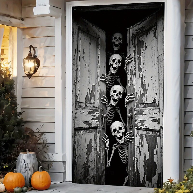 Halloween Werewolf Skeleton Door Cover, Scary Outdoor or Indoor Door Decoration for Haunted House, Party, or Home4
