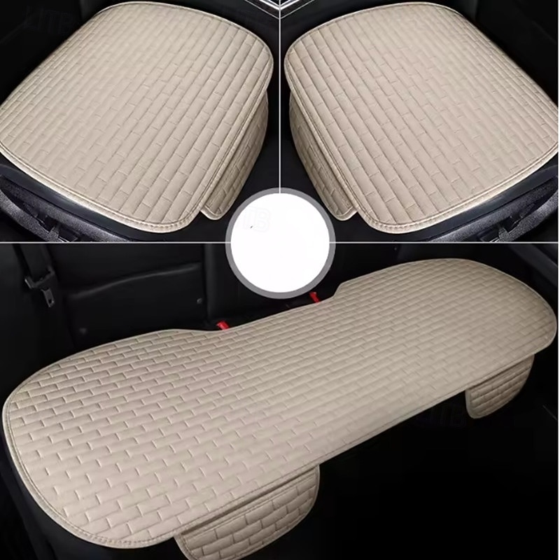 3pcs Universal Flax Car Seat Cover Breathable Linen Fabric Front Rear Seat Cushion Protector Auto Interior Men Car Accessories