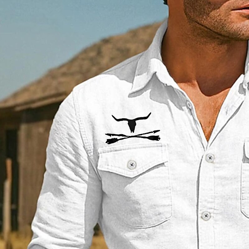 Men's Cow Print Western Shirt Button Up Shirt Cowboy Shirt Long Sleeve Vintage Retro Outdoor Holiday Summer Spring Fall Turndown Collared Shirts Front Two Pockets Black White4