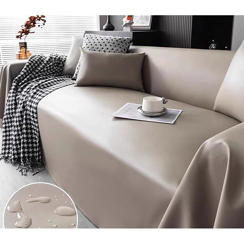 Luxury Anti-Scratch Faux Leather Sofa Cover, Hair-Resistant Full Slipcover, One-Piece All-Season Sofa Throw
