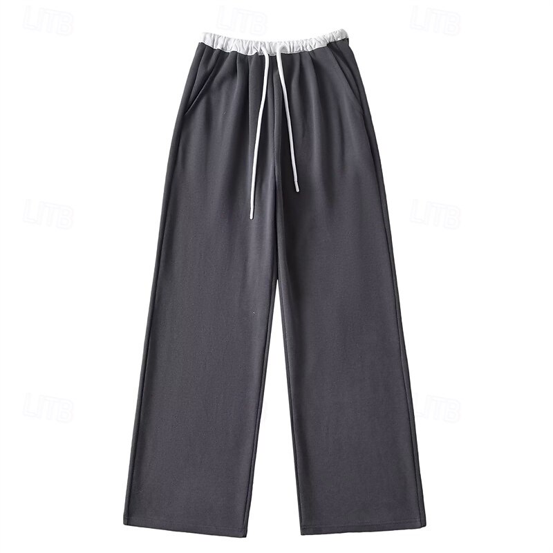 Women's Sweatpants Pants Trousers Straight Fashion Streetwear Full Length High Waist Plain Drawstring Elastic Waist Breathability Comfortable Micro-elastic Street Daily Wear Going out Black Light2