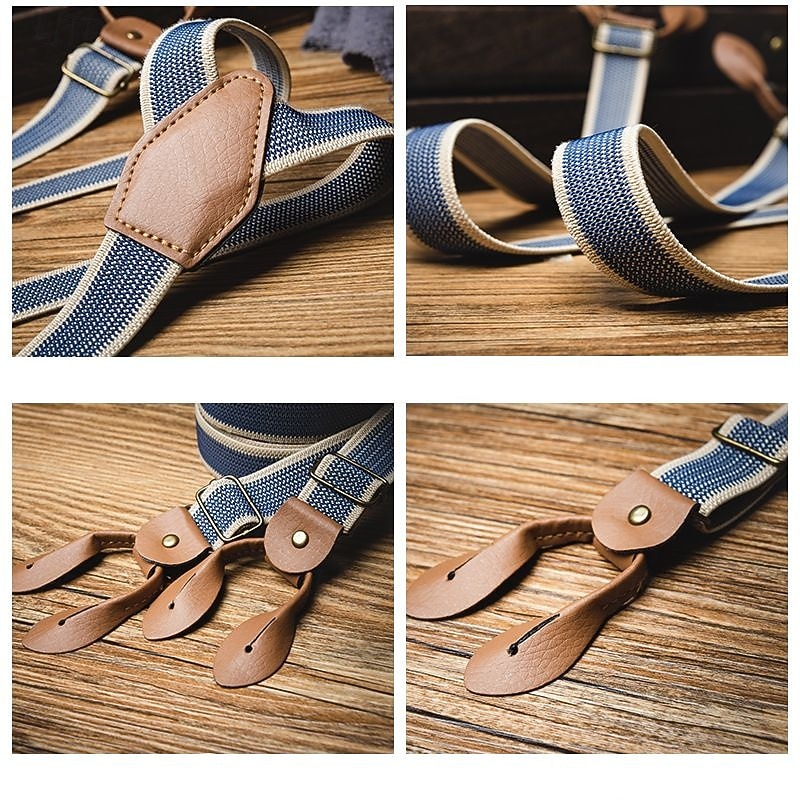 Men's Suspenders Waist Belt Blue Polyester Alloy Adjustable Plain Plaid / Striped / Chevron / Round Daily Formal Evening4