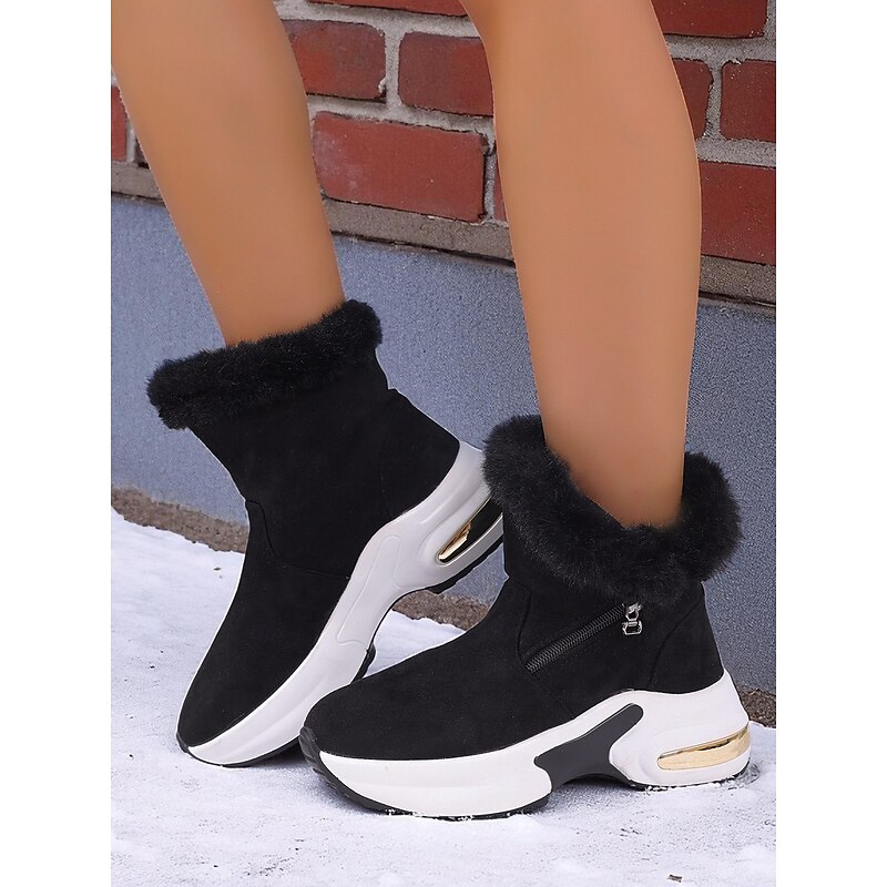 Women's Black Faux Suede Winter Boots with Fur Lining – Warm Casual Platform Ankle Boots for Snow, Travel and Outdoor Wear2