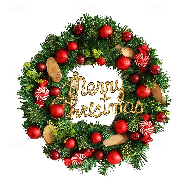 Christmas Candy Wreath Door Hanging DIY Window Scene Decoration Festive Holiday Floral Garland Christmas Balls and Rattan Hanging Ornaments Perfect Seasonal Home Display4