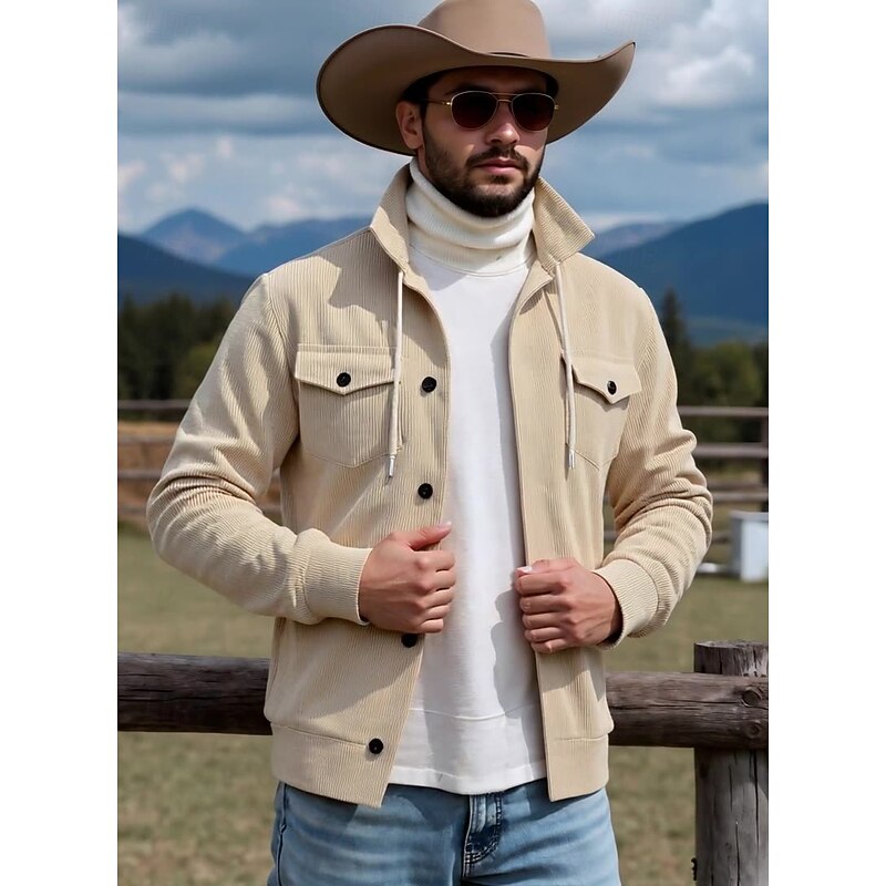 Men's Lightweight Jacket Cargo Jacket Casual Jacket Vacation Daily Breathable Pocket Spring Fall Plain Fashion Classic Lapel Regular Apricot Black Brown Army Green Gray Jacket