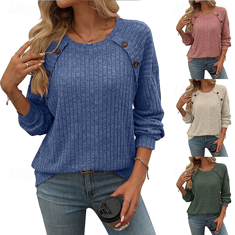 Women's Blouse Solid Color Elegant Vintage Tropical Long Sleeve Crew Neck Regular Tops Work Daily Ruched Buttons claret Royal Blue Army Green Dark Gray Spring Fall Winter
