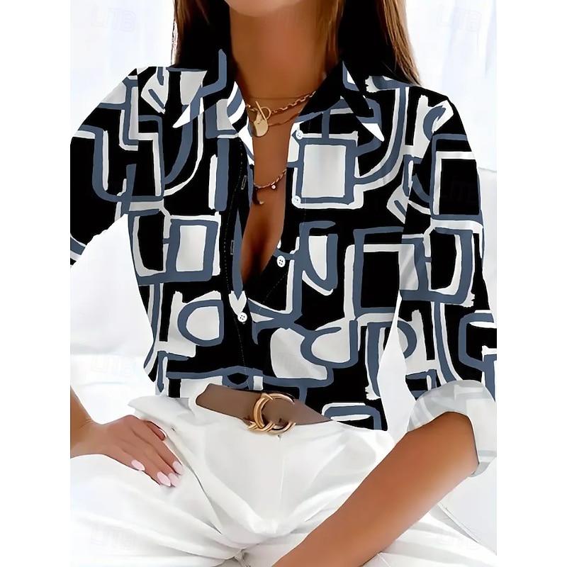 Women's Shirt Blouse Plaid Polka Dot Casual Long Sleeve Shirt Collar Regular Tops Work Daily Buttons Print Black White Pink Blue Khaki Spring Fall Winter3