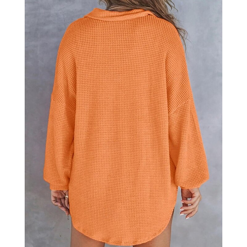 Women's Sweater Pullover Daily Stylish Casual Solid Color Ribbed V Neck Buttons Knitted Long Sleeve Regular Tops Knit Daily Holiday Going out White Pink Fall Winter2