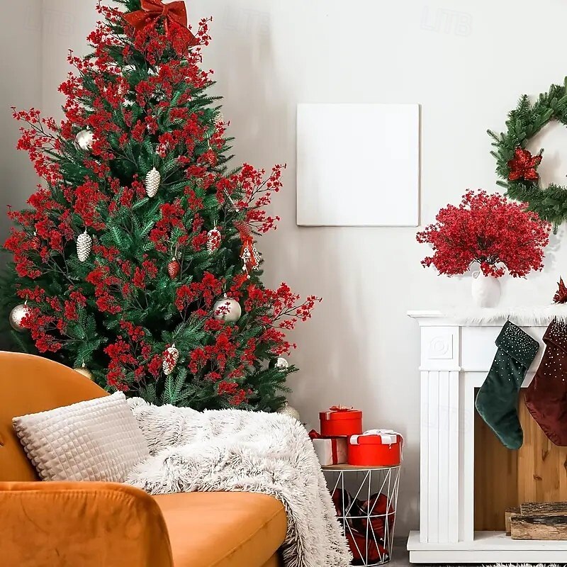 10 Bundles Christmas Red Artificial Flowers – Realistic Touch Gypsophila Bouquets for Home, Office, Garden Decor – Perfect for Weddings, Anniversaries, Easter, Christmas, Thanksgiving, St. Patrick’s Day, and Christmas Tree Decorations4