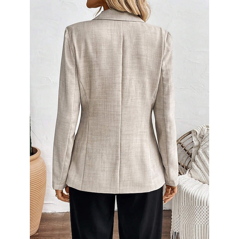 Women's Blazer Comfortable Breathable Pocket Fashion Daily Plain Outdoor Casual Daily Single Breasted Regular Lapel Regular Fit Long Sleeve Outerwear Khaki Spring Fall2