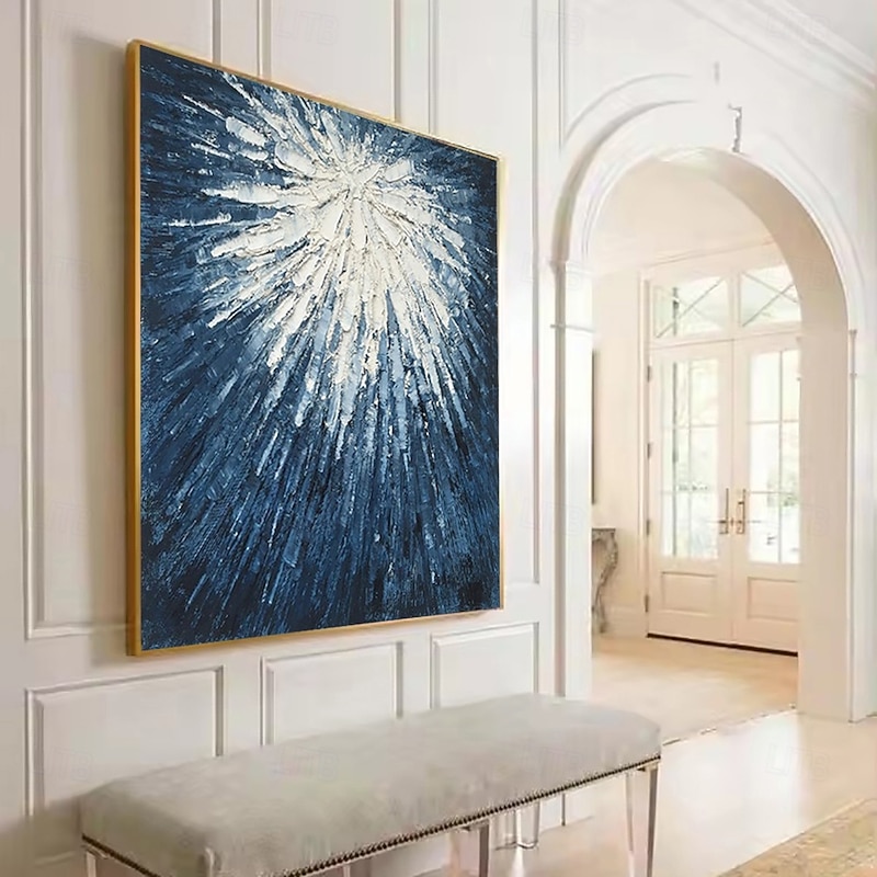 Handmade Oil Painting Canvas Wall Art Decoration Modern Blue and White Abstract Texture for Home Dining Room Decor Rolled Frameless Unstretched Painting4