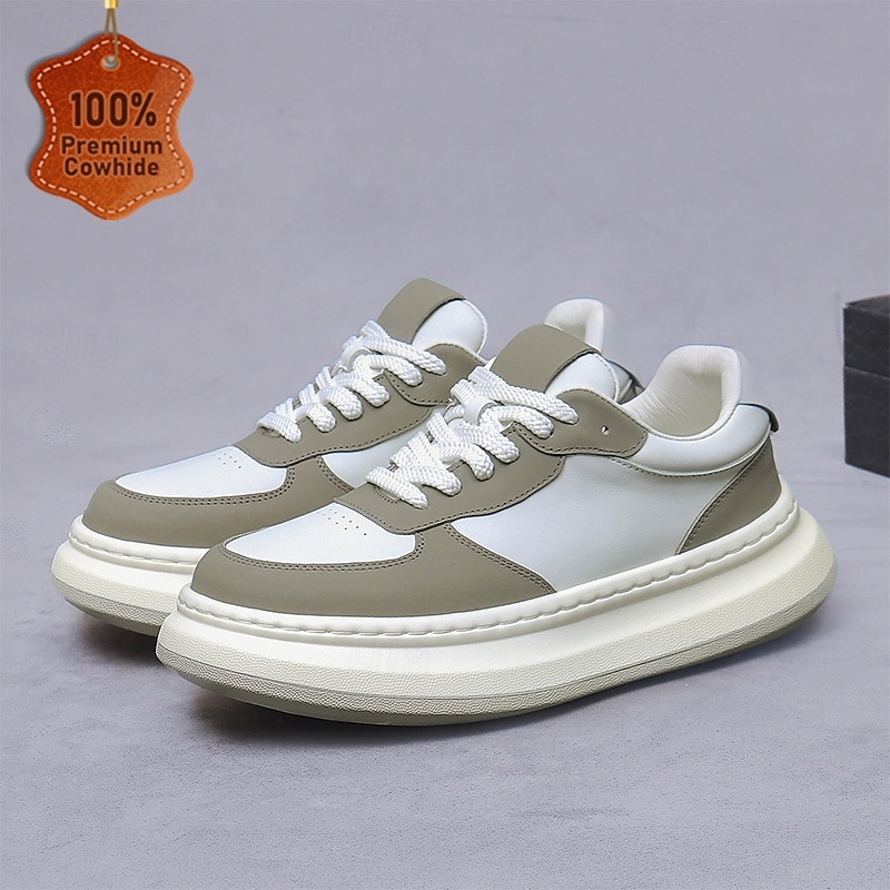 Men's  Chunky Sneakers - Faux Leather Lace-Up Fashion Trainers with Thick Sole, Casual Streetwear Shoes for Urban Style and Sporty Outfits