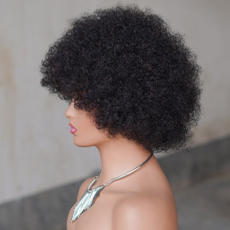 Short Machine Made Wig 1B# afro curly wigs 10 Inch For Black Women4