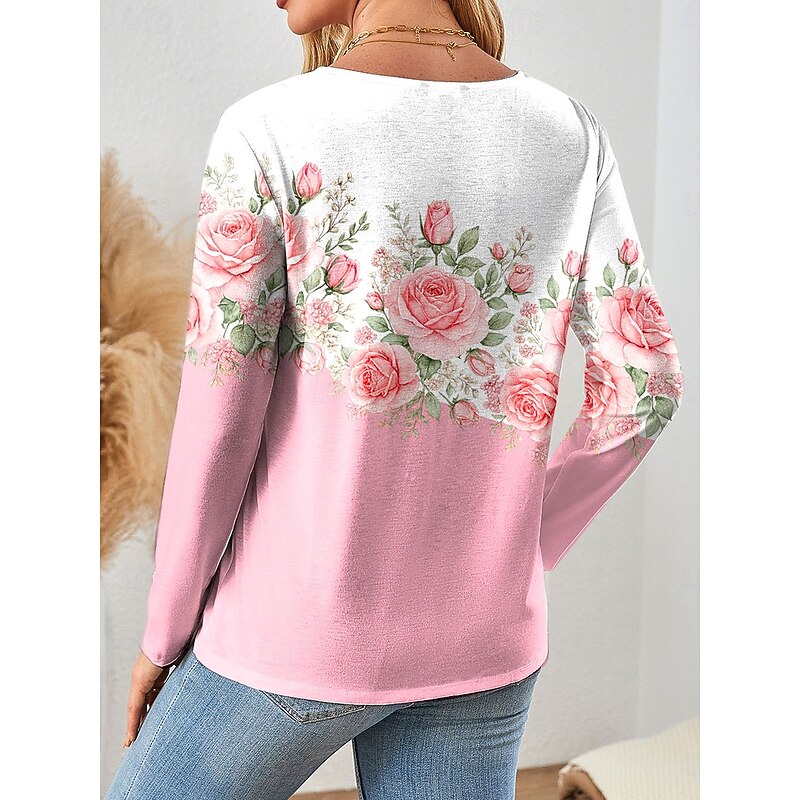 Women's T Shirt Floral Graphic Plants Vintage Stylish Classic Long Sleeve Crew Neck Regular Tops Daily Weekend Print Pink Blue Purple Green Spring Fall2