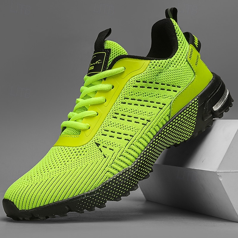 Men's Neon Green Knit Running Shoes – Lightweight Breathable Athletic Sneakers for Gym, Training and Outdoor Sports