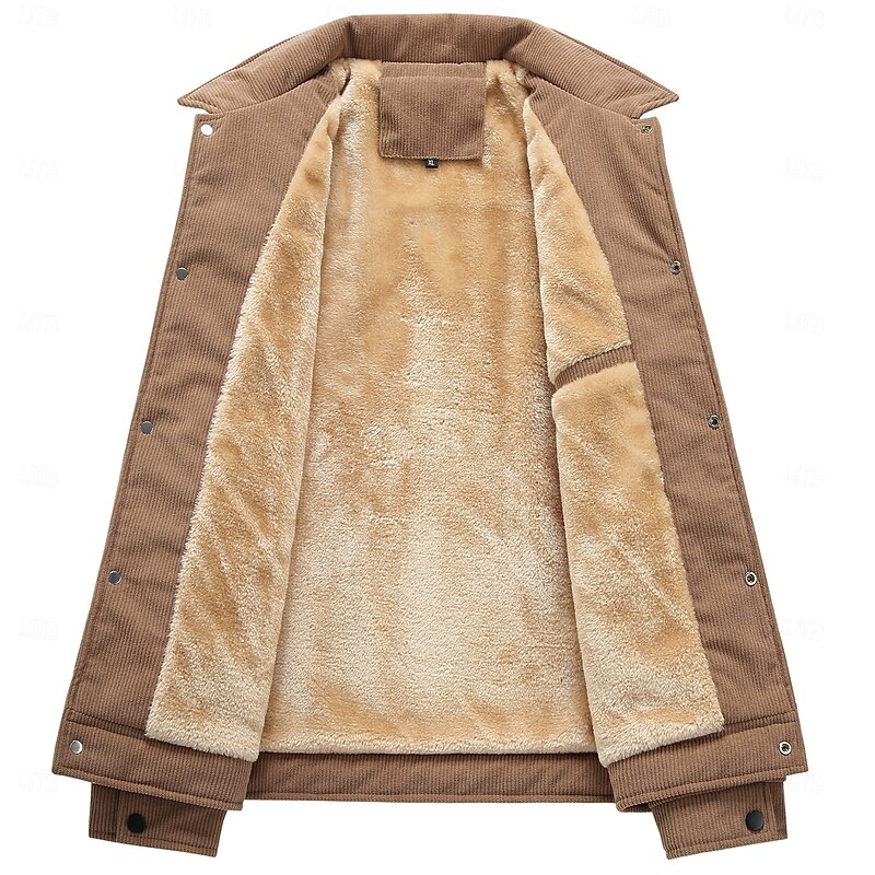 Men's Corduroy Jacket Fleece Jacket Formal Home Thermal Warm Pocket Fall Solid Color Active Vintage Shirt Collar Regular Black White Green Khaki Jacket2