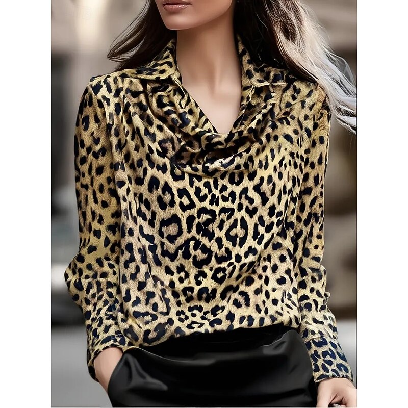Women's Shirt Dressy Tops Formal Work Shirt Evening Tops Leopard Elegant Party Ladies Long Sleeve Collar Work Party Evening Wear Evening Party Print Leopard Spring Fall Winter Spring Fall Winter