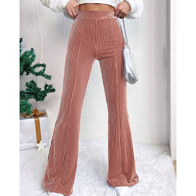 Women's Wide Leg Corduroy Pants Slacks Streetwear Casual Full Length Natural Plain Elastic Waist Comfy Outdoor Vacation Going out Wine Peacock Blue Pink Khaki Fall Regular Fit