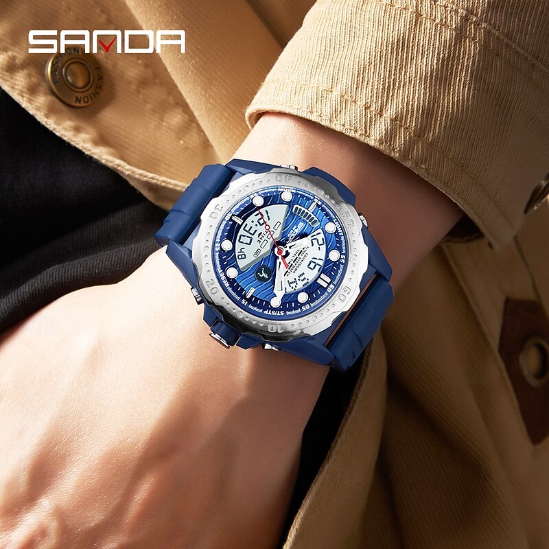 SANDA Original Sports Men Wristwatch Waterproof LED Quartz Man Watch Week Date Silicone Military Men's Digital Watches4