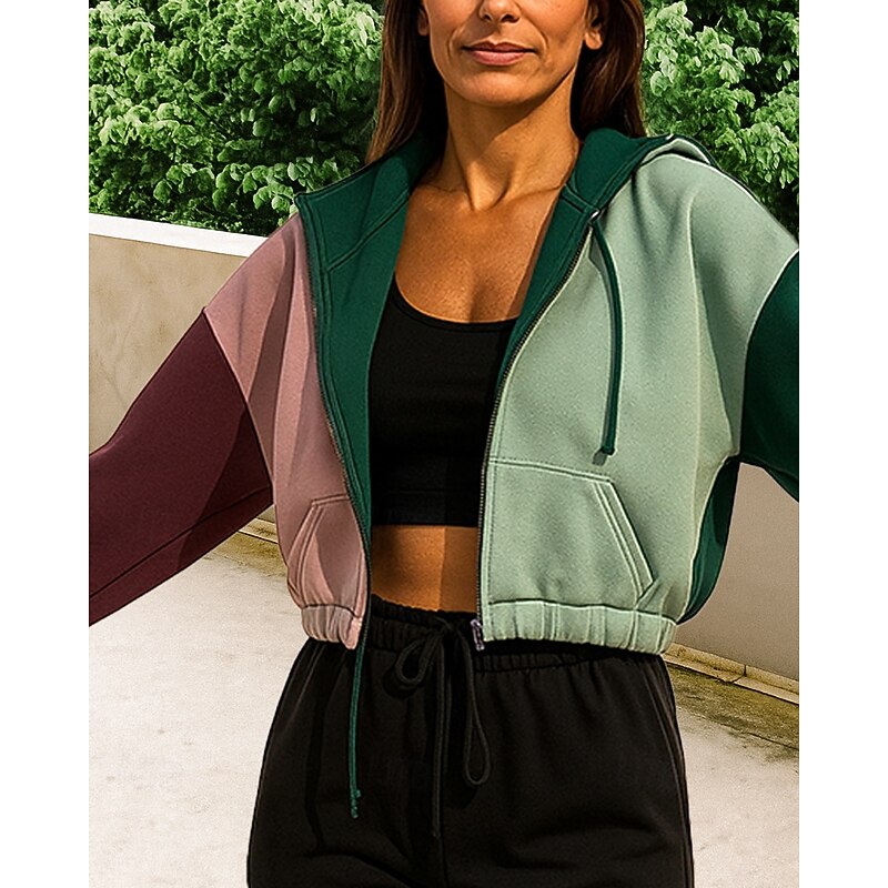 Women's Tracksuit Sweatpants Sportswear Drawstring Color Block Clothing Suit Fall & Winter Black Cotton Outdoor Travel Sports Fashion Long Sleeve Sport Activewear Micro-elastic3