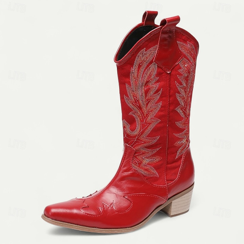 Men's Red Western Cowboy Boots – Embroidered Leather Cowboy Boots for Country Concerts, Rodeos and Fashion-Forward Street Style3