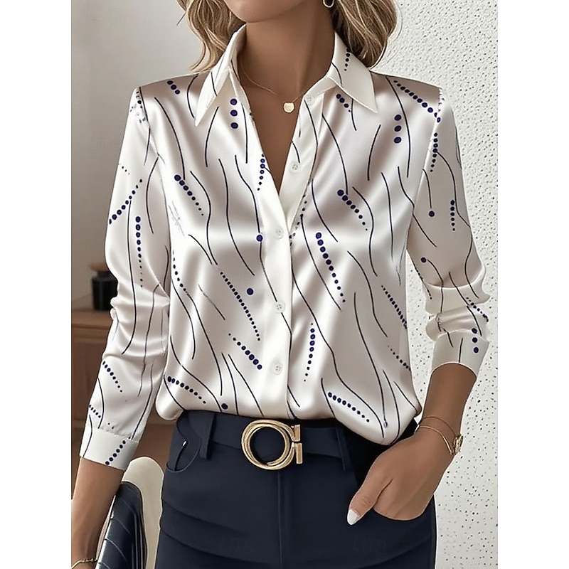 Women's Shirt Dressy Tops Formal Work Shirt Graphic Geometric Elegant Stylish Casual Long Sleeve Collar Party Evening Wear Daily Glitter White Pink Blue Orange Green Spring Fall Winter
