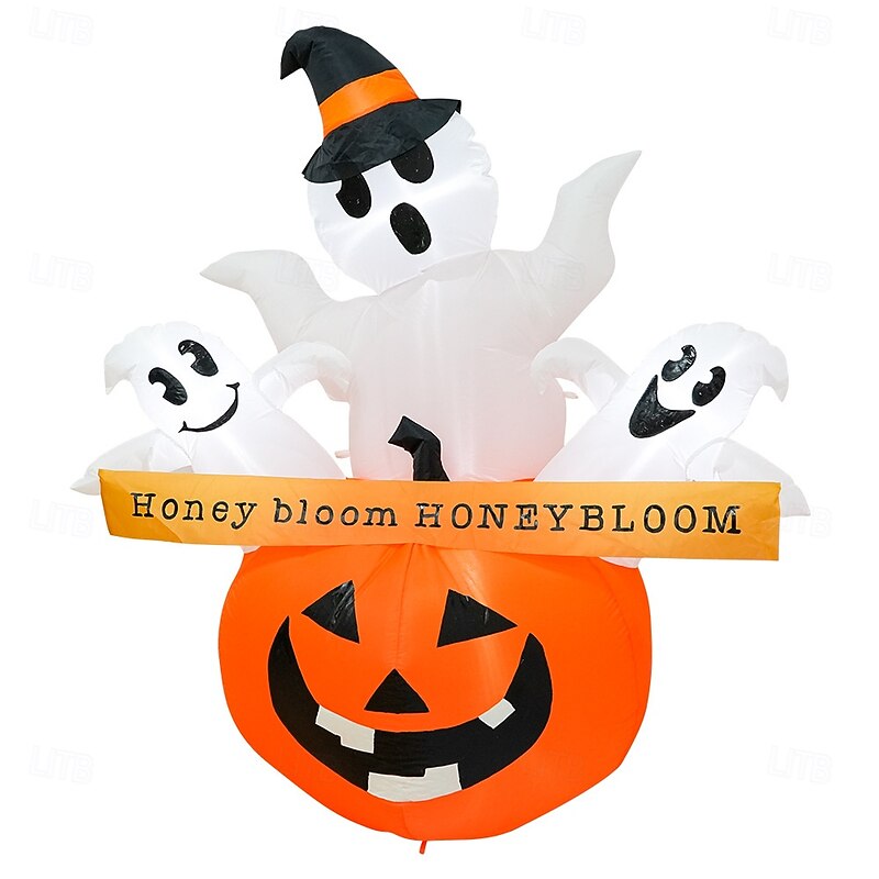 1 Pc1.5M * 1.3M Halloween 3 Head Ghost Pumpkin LED Inflatable Air Model Indoor/Outdoor Courtyard Garden Lawn Party Halloween Festival Atmosphere Light EU/US/AU/UK Plug4