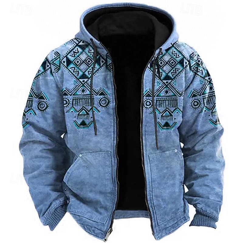 Men's Tribal Ethnic Hoodie Hoodies Sweatshirt Sports Ethnic Long Sleeve Hooded Vacation Holiday Streetwear Blue Brown Pocket Print Spring &  Fall Designer2