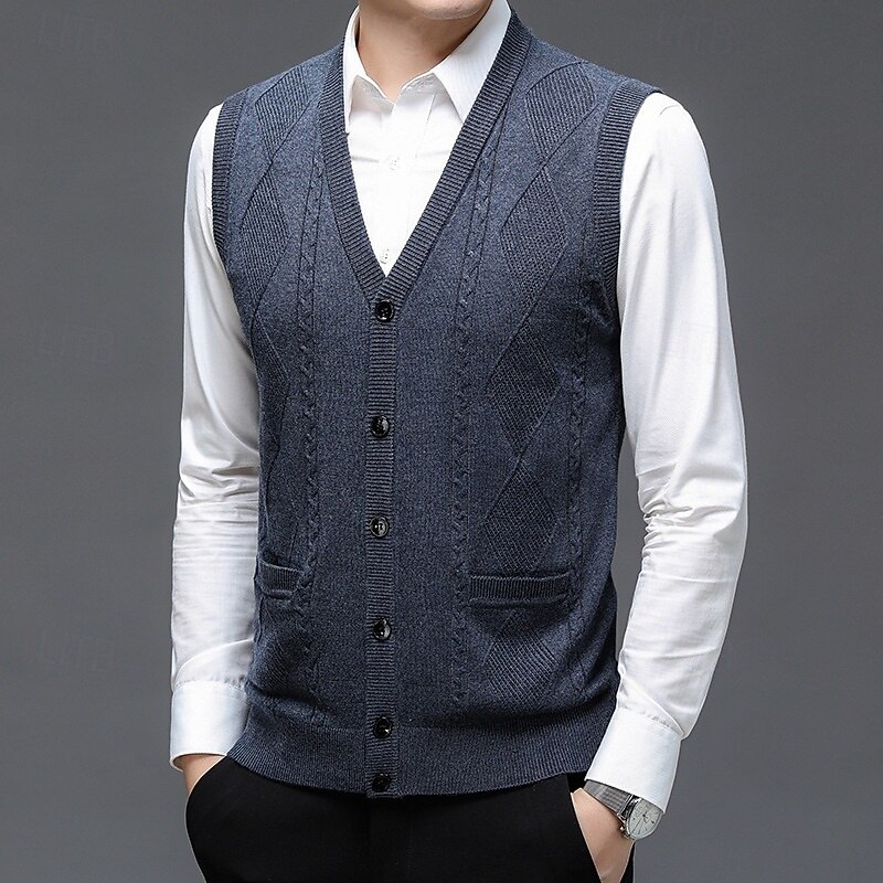 Men's Sweater Dress Sweater Cardigan Sweater Knit Sweater Ribbed Knit Regular Tops Knitted Ribbed Plain V Neck Fashion Shawls Business Casual Clothing Apparel Spring Fall Navy Blue Camel M L XL3