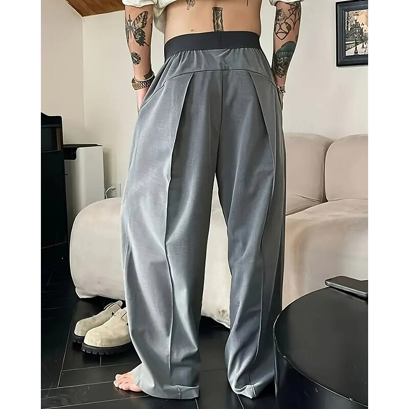Men's Trousers Casual Pants Pocket Elastic Waist Plain Comfort Sports Outdoor Daily Fashion Casual Black Grey Micro-elastic2