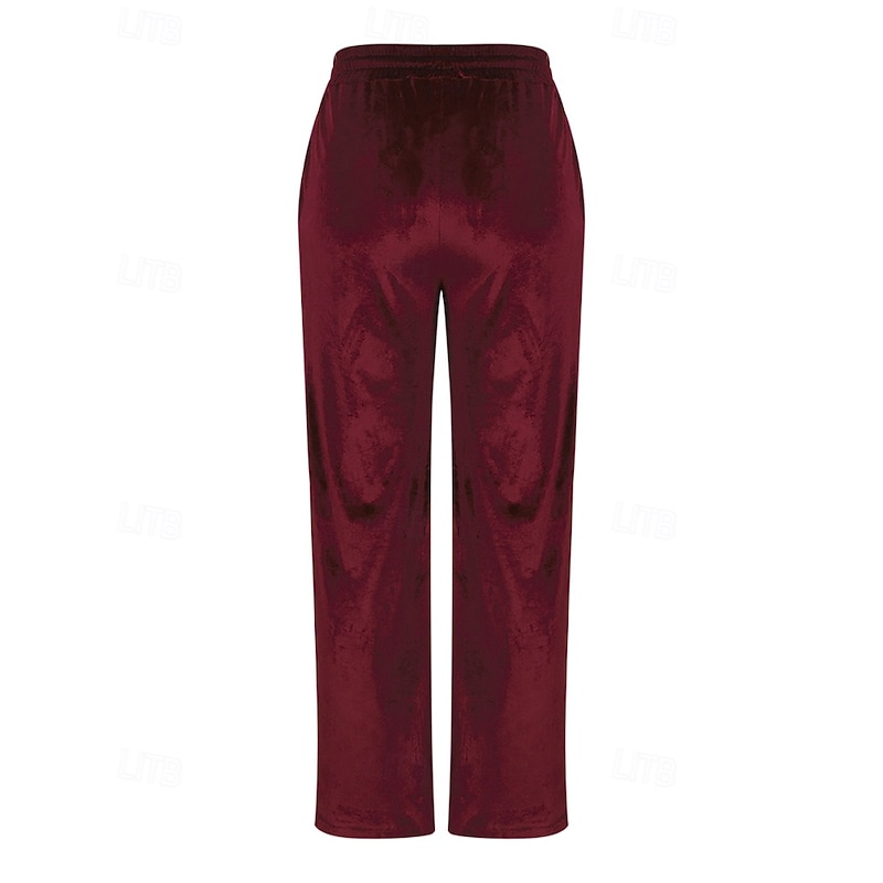 Women's Wide Leg Corduroy Pants Slacks Streetwear Casual Full Length Natural Plain Pocket Elastic Waist Comfortable Street Holiday Daily Wear Maroon Dark red Depression Green Black Fall Regular Fit3