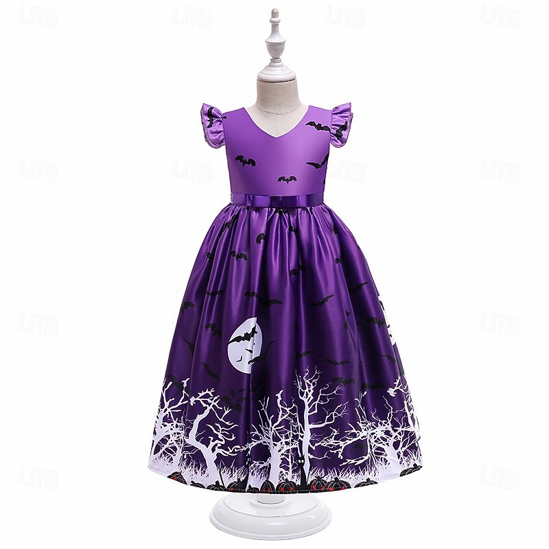 Kids Girls' Party Dress Graphic Geometric Sleeveless Special Occasion Halloween Party Princess Polyester Party Dress Summer Spring 3-12 Years Multicolor Purple2