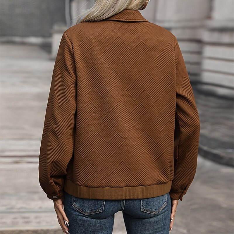 Women's Casual Jacket Comfortable Full Zip Elegant Vintage Fashion Daily Solid Color School Vacation Home Work Cardigan Short Turndown Regular Fit Long Sleeve Outerwear Coffee brown Spring Fall3